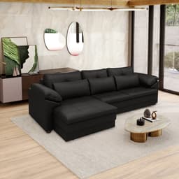 Sofá Retrátil Manual Sala de Estar Nolan Bipartido 332cm Conforto Premium em Couro Preto Brilho G58 - Gran Belo