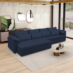 Sofá Retrátil Manual Sala de Estar Nolan Bipartido 379cm Conforto Premium em Couro Azul Marinho G58 - Gran Belo