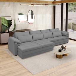 Sofá Retrátil Manual Sala de Estar Nolan Bipartido 379cm Conforto Premium em Couro Cinza G58 - Gran Belo