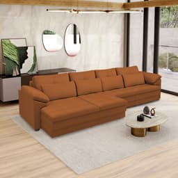 Sofá Retrátil Manual Sala de Estar Nolan Bipartido 379cm Conforto Premium em Couro Terracota G58 - Gran Belo