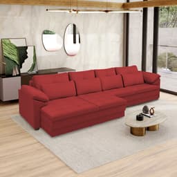 Sofá Retrátil Manual Sala de Estar Nolan Bipartido 379cm Conforto Premium em Couro Vermelho G58 - Gran Belo