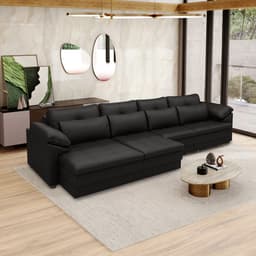 Sofá Retrátil Manual Sala de Estar Nolan Bipartido 414cm Conforto Premium em Couro Preto Brilho G58 - Gran Belo