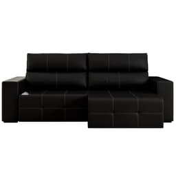 Sofá Retrátil Reclinável 3 Lugares Sala de Estar 204cm Russo Couro Preto - Gran Belo