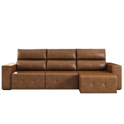 Sofá Retrátil Reclinável 5 Lugares Sala de Estar 314cm Russo Couro Caramelo G52 - Gran Belo