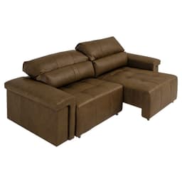 Sofá Retrátil e Reclinável 3 Lugares Maitê 226 cm Couro Castanho G43 - Gran Belo