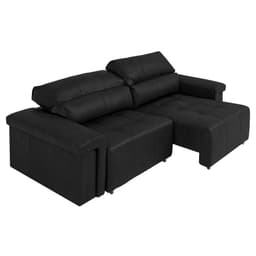 Sofá Retrátil e Reclinável 3 Lugares Maitê 226 cm Couro Preto G43 - Gran Belo
