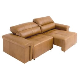 Sofá Retrátil e Reclinável 4 Lugares Maitê 256 cm Couro Camel G43 - Gran Belo