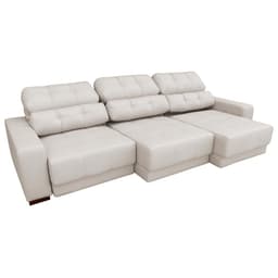 Sofá Sala de Estar Retrátil e Reclinável 5 Lugares Lisboa 290cm Couro Off White G58 - Gran Belo