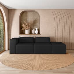 Sofá Versátil Sala de Estar Atlanta 338cm Modulado Veludo Preto G52 - Gran Belo