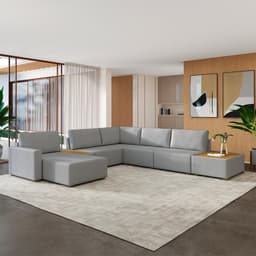 Sofá de Canto Decorativo Sala de Estar 603cm Modulado Takashi com Chaise e Puffs Bouclê Cinza  G45 - Gran Belo