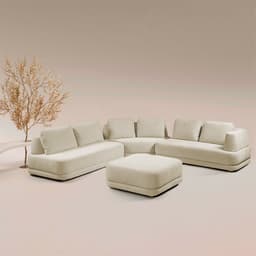 Sofá de Canto Modulado Vercelli 642cm com Almofadas Soltas e Puff Veludo Luxo Bege  G92 - Gran Belo