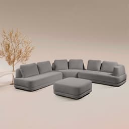 Sofá de Canto Modulado Vercelli 642cm com Almofadas Soltas e Puff Veludo Luxo Cinza G92 - Gran Belo