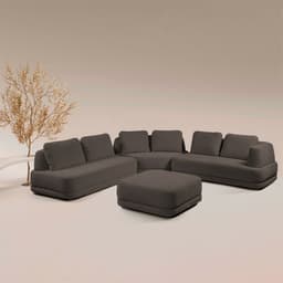 Sofá de Canto Modulado Vercelli 642cm com Almofadas Soltas e Puff Veludo Luxo Marrom  G92 - Gran Belo