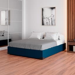 Cama Box Casal Joe Linho Azul Marinho com Colchão Guldi Mola Ensacada Original Firme (25x138x188) Azul e Branco