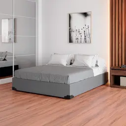 Cama Box Casal Joe Linho Cinza com Colchão Guldi Dream Mola Ensacada (30x138x188) Cinza e Branco