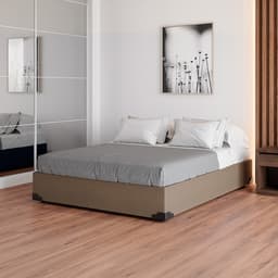 Cama Box Casal Joe Suede Bege com Colchão Guldi Massageador Quântico Molas Ensacadas (30x138x188) Branco e Bege