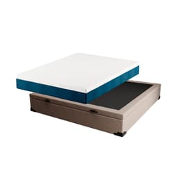 Cama Box Casal Martin Premium Linho Cru com Colchão Guldi Mola Ensacada Guldi Original Firme (25x138x188) Azul e Branco