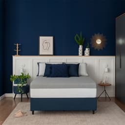 Cama Box Casal com Baú Azul com Colchão Guldi Dream Mola Ensacada (30x138x188) Cinza e Branco