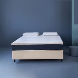 Cama Box Casal com Colchão Mola Ensacada Guldi Macio e 2 Travesseiros Guldi Nasa Viscoelástico Natural, Azul e Branca