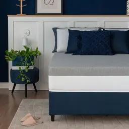 Cama Box King Azul com Colchão Guldi Dream Mola Ensacada (30x193x203) e 2 Travesseiros Guldi Dream Branco e Azul