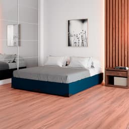Cama Box King Joe Linho Azul Marinho com Colchão Guldi Mola Ensacada Original Macio (25x193x203) Azul e Branco