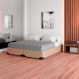 Cama Box King Joe Linho Bege com Colchão Guldi Massageador Quântico Molas Ensacadas (30x193x203) Branco e Bege