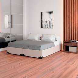 Cama Box King Joe Linho Cru com Colchão Guldi Mola Ensacada Original Firme (25x193x203) Azul e Branco