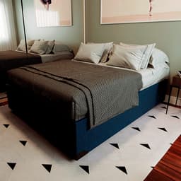 Cama Box King Martin Linho Azul Marinho com Colchão Guldi Mola Ensacada Original Macio (25x193x203) Azul e Branco