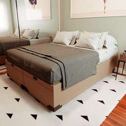 Cama Box King Martin Linho Bege com Colchão Guldi Dream Mola Ensacada (30x193x203) Cinza e Branco