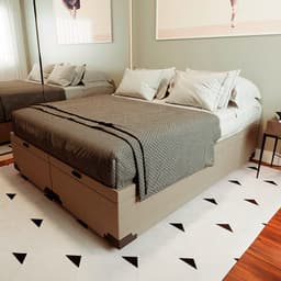 Cama Box King Martin Linho Cru com Colchão Guldi Mola Ensacada Original Firme (25x193x203) Azul e Branco