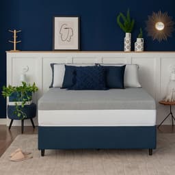 Cama Box King com Guarda Objetos Azul com Colchão Guldi Dream Mola Ensacada (30x193x203) Cinza e Branco