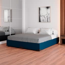 Cama Box Queen Joe Linho Azul Marinho com Colchão Guldi Mola Ensacada Original Firme (25x158x198) Azul e Branco