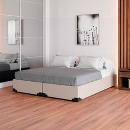 Cama Box Queen Joe Linho Cru com Colchão Guldi Mola Ensacada Original Firme (25x158x198) Azul e Branco