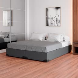 Cama Box Queen Joe Linho Grafite com Colchão Guldi Dream Mola Ensacada (30x158x198) Cinza e Branco