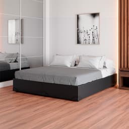 Cama Box Queen Joe Revestimento Sintético Preto com Colchão Guldi Mola Ensacada Original Firme (25x158x198) Azul e Branco