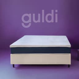 Cama Box Queen com Colchão Mola Ensacada Firme Guldi Natural e Azul