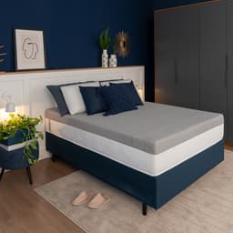Cama Box Solteiro Azul com Colchão Guldi Dream Mola Ensacada (30x88x188) Cinza e Branco