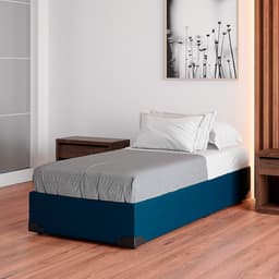 Cama Box Solteiro Joe Linho Azul Marinho com Colchão Guldi Duplo Plus D28 (16x88x188) Branco e Azul