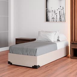 Cama Box Solteiro Joe Linho Cru com Colchão Guldi Duplo Plus D28 (16x88x188) Branco e Azul