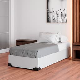 Cama Box Solteiro Joe Revestimento Sintético Branco com Colchão Guldi Duplo Plus D28 (16x88x188) Branco e Azul