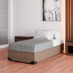 Cama Box Solteiro Joe Suede Bege com Colchão Guldi Dream Mola Ensacada (30x88x188) Cinza e Branco