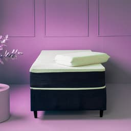 Cama Box Solteiro King com Colchão Mola Ensacada Guldi Macio e 1 Travesseiro Guldi Nasa Viscoelástico Azul e Branco