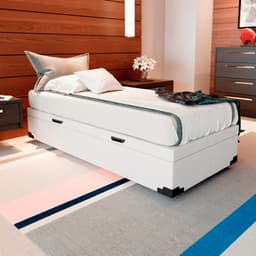 Cama Box Solteiro Martin Premium Revestimento Sintético Branco com Colchão Guldi Duplo Plus D28 (16x88x188) Branco e Azul