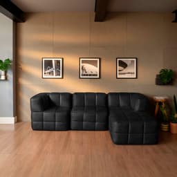 Sofá Guldi Popup com 2 Módulos Canto Central e Puff Corino Preto