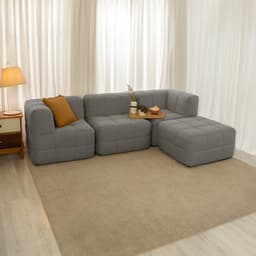 Sofá Guldi Popup com 2 Módulos Canto Central e Puff Linho Cinza