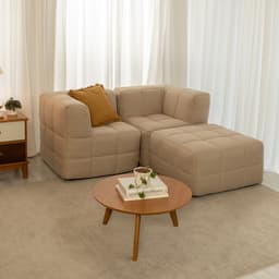 Sofá Guldi Popup com 2 Módulos Canto e Puff Linho Bege