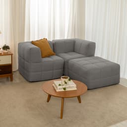 Sofá Guldi Popup com 2 Módulos Canto e Puff Linho Cinza