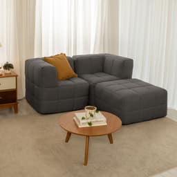 Sofá Guldi Popup com 2 Módulos Canto e Puff Linho Grafite