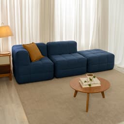 Sofá Guldi Popup com Módulo Canto Central e Puff Linho Azul