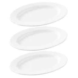 3 Travessas Oval Melamina 30x22cm Rasa Buffet Branca Restaurante Salada Petiscos Aperitivos Bar